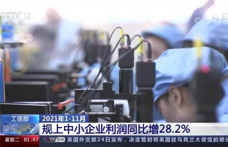 工信部：2021年1至11月 規(guī)上中小企業(yè)利潤同比增28.2%
