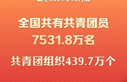 截至2024年底全國共有共青團(tuán)員7531.8萬名